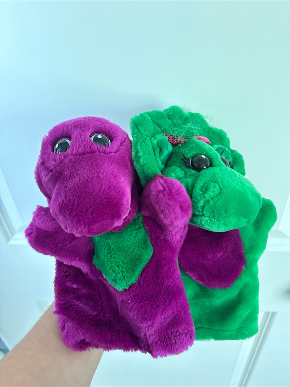 Vintage 90's Barney The Dinosaur Baby Bop & Barney Hand Puppet From Lions